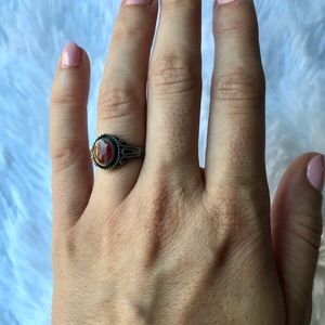 Boho Silver Ring with red stone